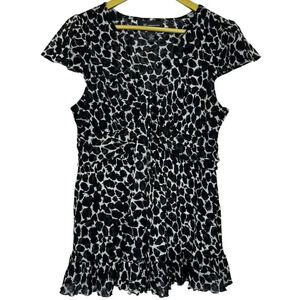 Vintage Y2K Fairy Whimsigoth INC Mesh Babydoll Top XL V-Neck Black Ruffle Hem